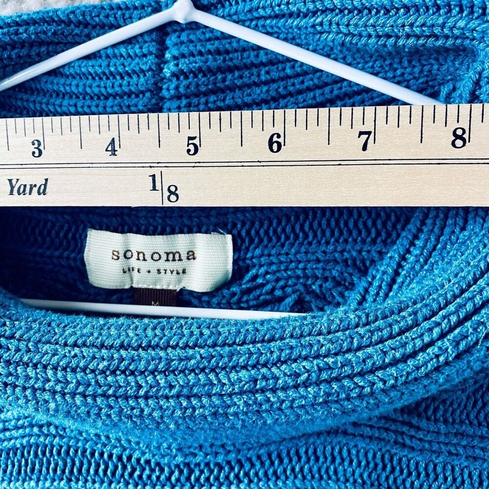 Sonoma Women's Sweater Cable Knit Short Sleeve Cowl Neck Blue Medium - Picture 4 of 11